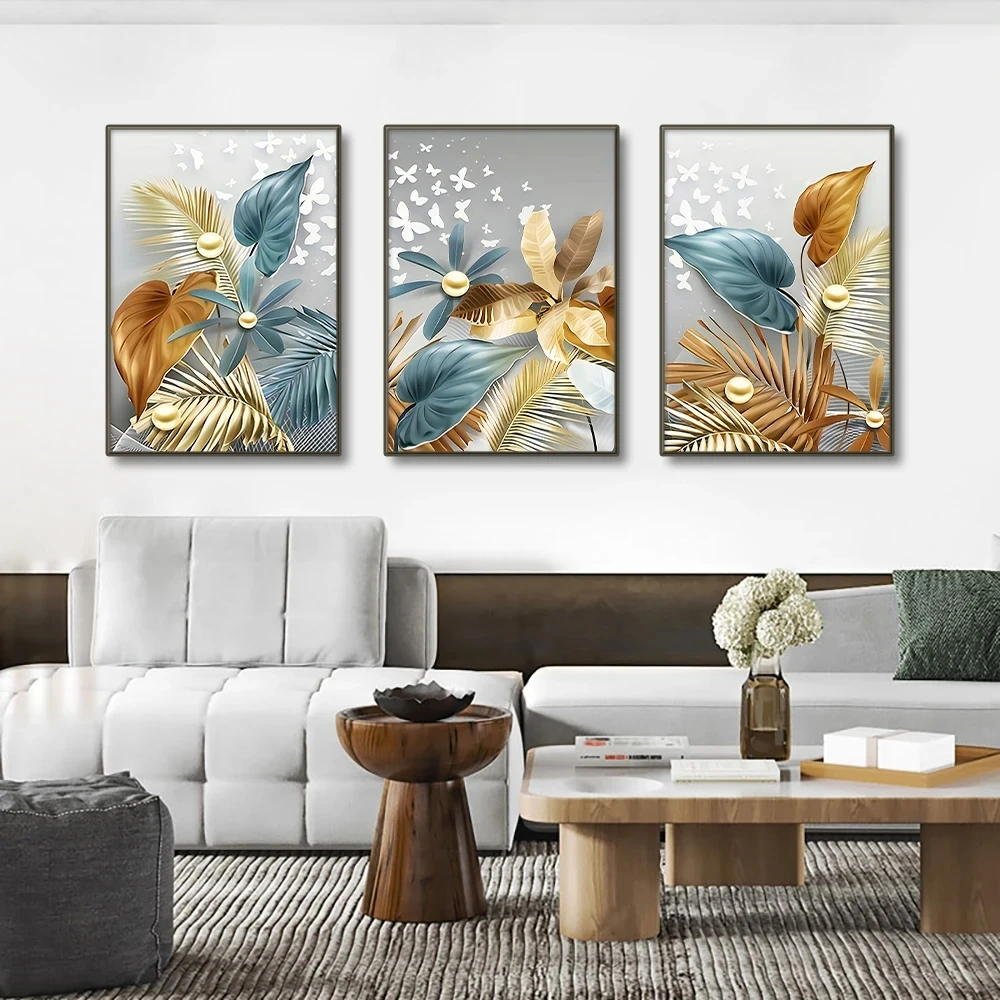 3pcs Modern Golden Butterfly Leaves DIY Diamond Painting Art Full Diamond Mosaic Cross Stitch Kits For Living Room Cuadros Decor