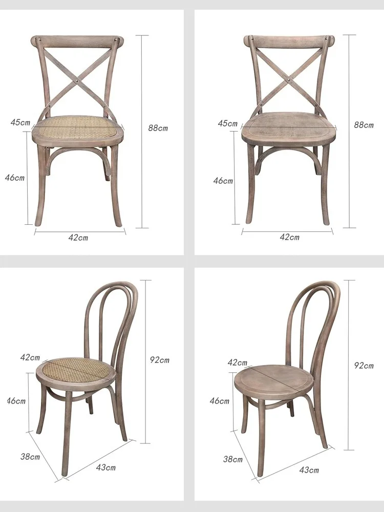 All solid wood dining table and chairs French rural small household American old gray rectangular retro dining table