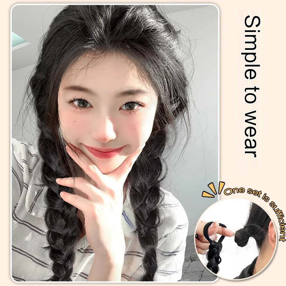 JINKAILI Synthetic Wig Braid Female Fried Dough Twists Braid Natural Side Double Braid Net Red Fashion Boxing Ponytail