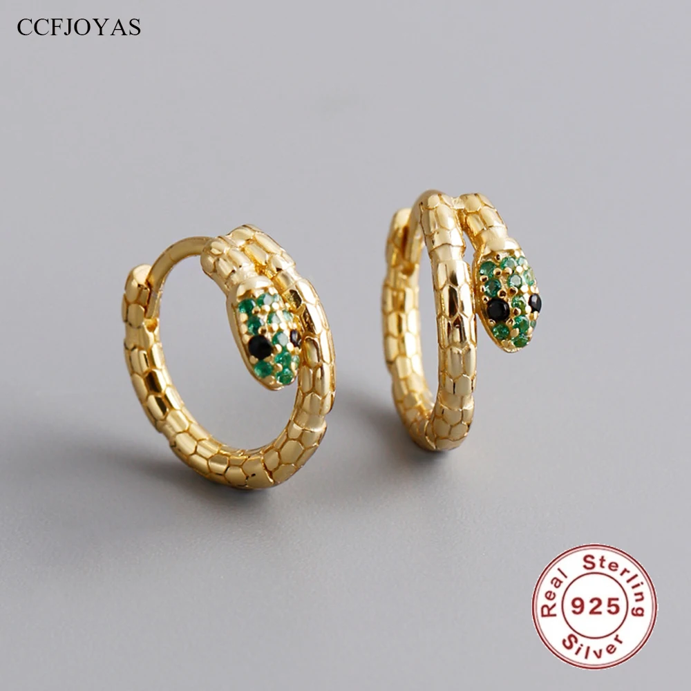 

CCFJOYAS 925 Sterling Silver Snake-shaped Hoop Earrings for Women European and American Punk Rock Animal Round Circle Earrings