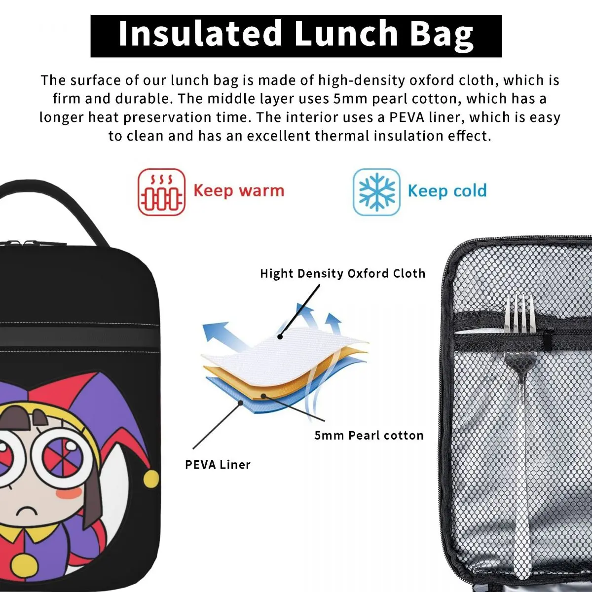 Isolados Lunch Bags com Circo Digital, Leakproof Recipiente, Saco Térmico, Lancheira, Tote, Escola, Viagem, The Amazing