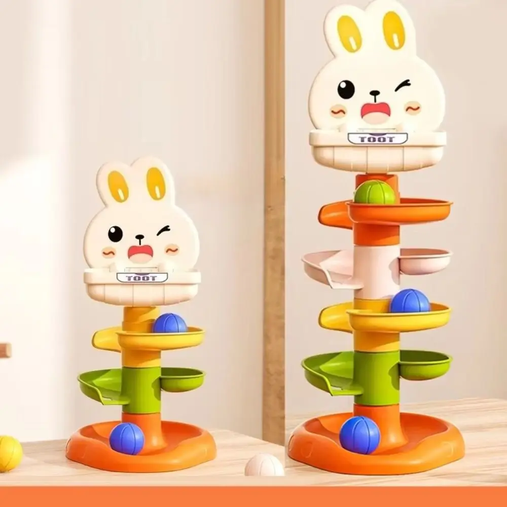 Rotating Design Ball Drop Roll Swirling Tower Press Mechanism Learning Cognize Rabbit Rail Car Ball Toys Hand Eye Coordination