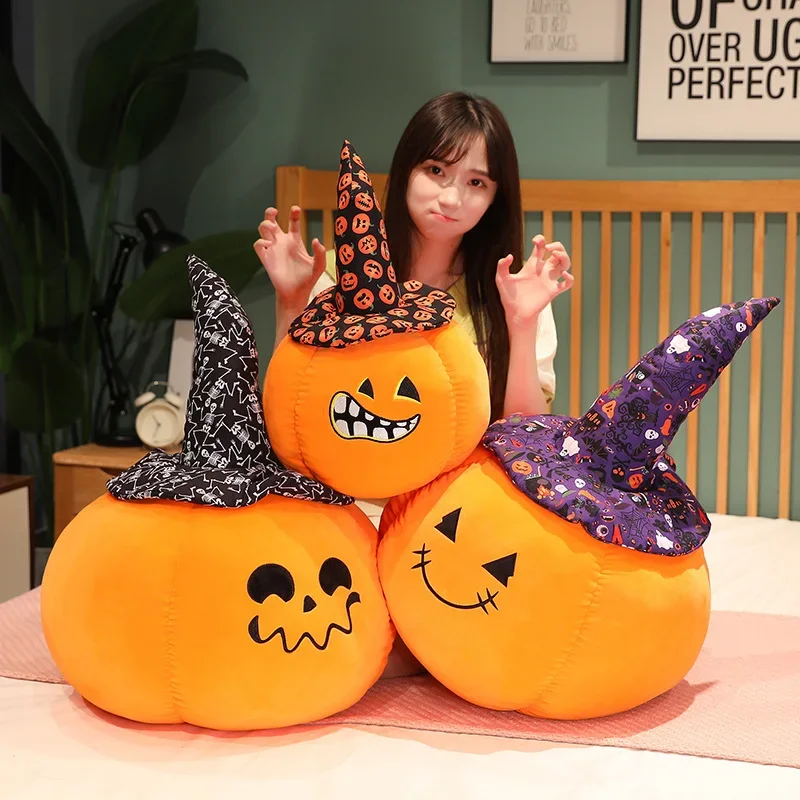 Hot 23-60cm Halloween Decor Pumpkin Plush Pillow Horror Wizard Hat Cushaw Shaped Cushion Cute Stuffed Toys Lovely Kids Gifts