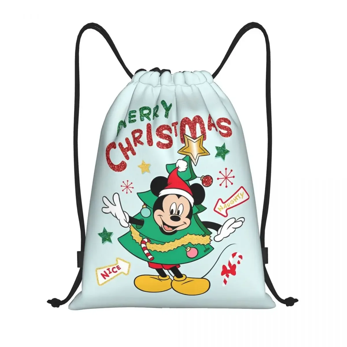 

Kawaii Mickey Mouse Christmas Drawstring Backpack Sports Gym Sackpack String Bags for Exercise