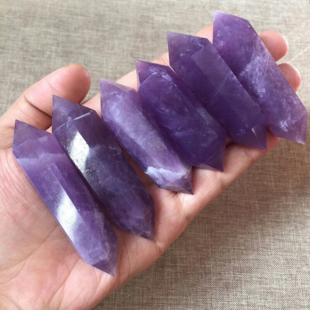 

Mineraali Random 1pc Natural Amethyst Quartz Double Tower Point 5-6cm Crystal Wand Obelisk Healing Hexagonal Meditation Gemstone