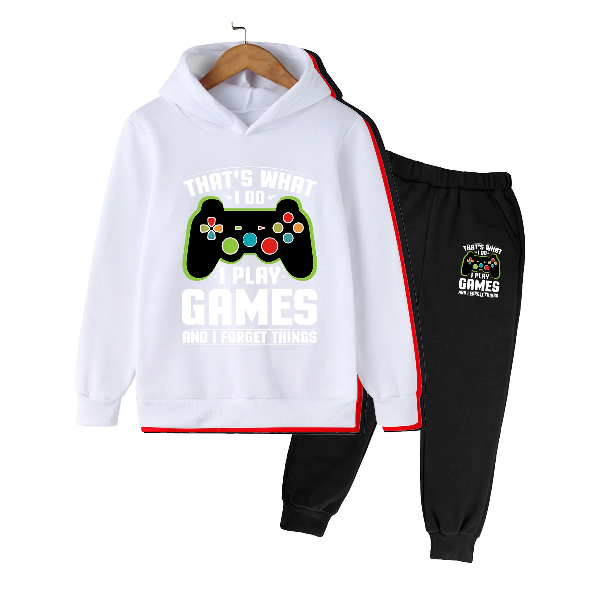 Kids Hoodie and Sweatpants Set, Game Controller Print Casual Sportswear for Boys Girls Daily Wear