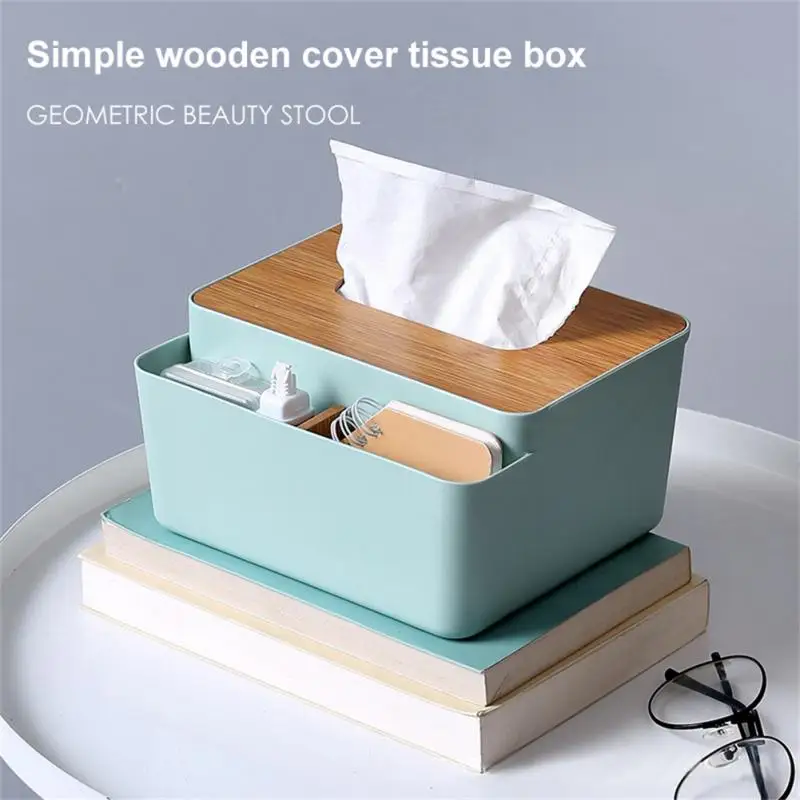 Multifunction Plastic Tissue Box Cover Wooden Lid Napkin Holder Wet Wipes Handkerchief Paper Towel Home Kitchen Decorative