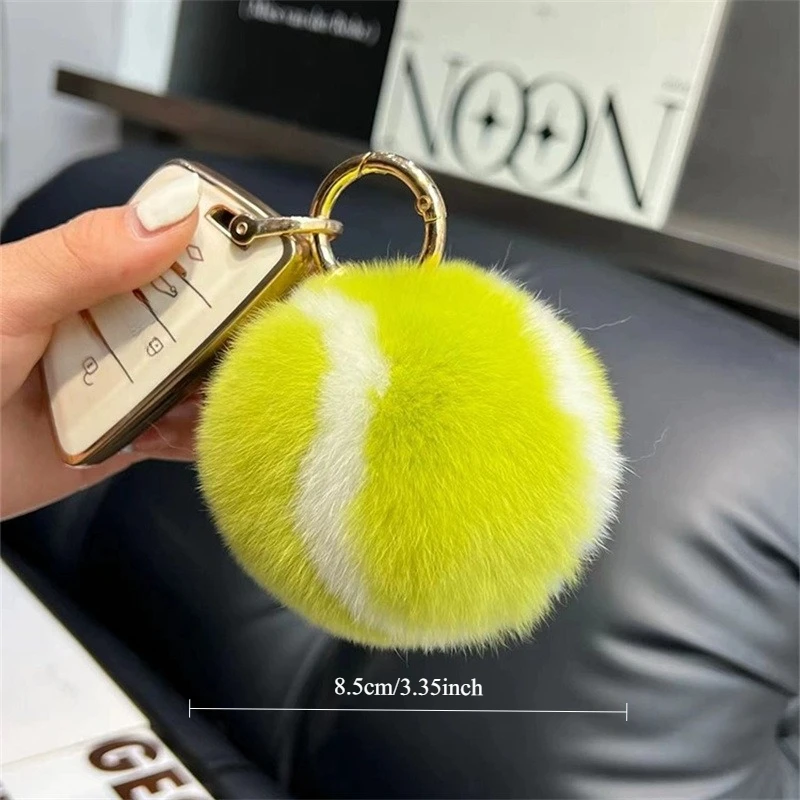 1PC Otter Rabbit Hair Small Tennis Car Keychain Pendant Plush Tennis School Bag Hanging Ornament