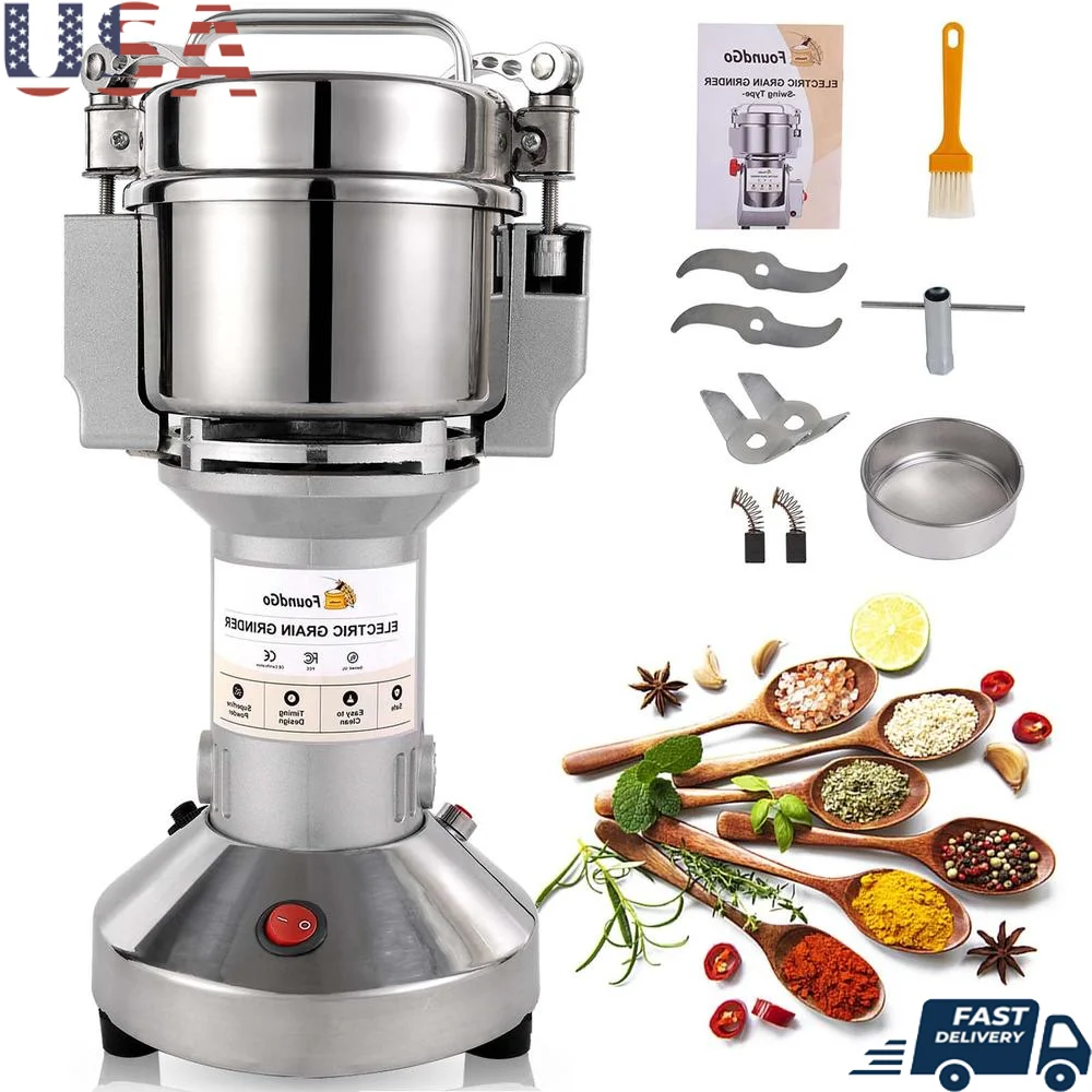 Electric Grain Mill Grinder Pulverizer Spice Grinding Machine Herbs Seeds Fine Powder 50-300 Mesh Stainless Steel Blade Safety