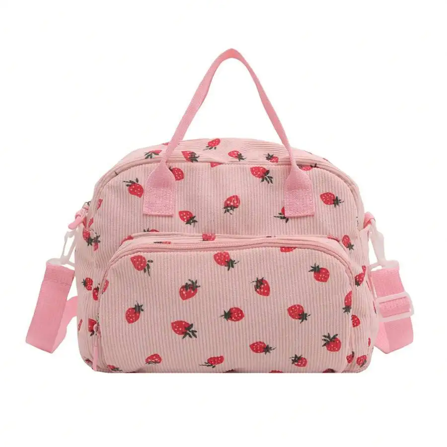 

Medium Corduroy Strawberry Print Handbag Women Casual Crossbody Shoulder Bag Large Capacity