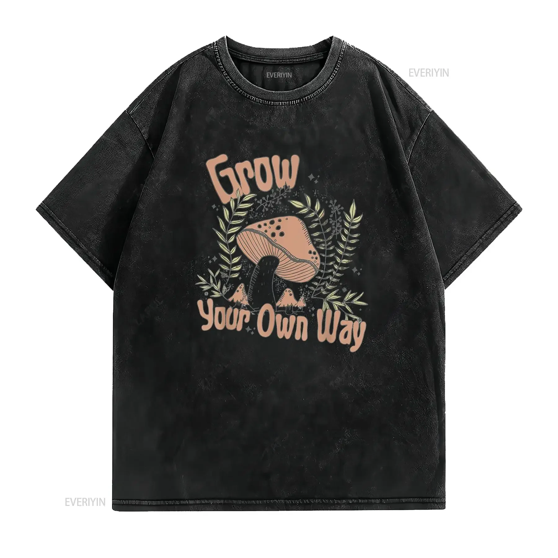 Grow Your Own Way Mushroom Unique T Shirt for Women Soft and Comfortable  Daily Wear vintage Washed Stylish homme streetwear