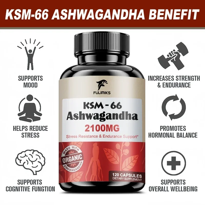 High-Potency KSM-66 Ashwagandha 2100 mg Organic Root Extract - Supports Relaxation, Focus, Energy & Muscle Growth
