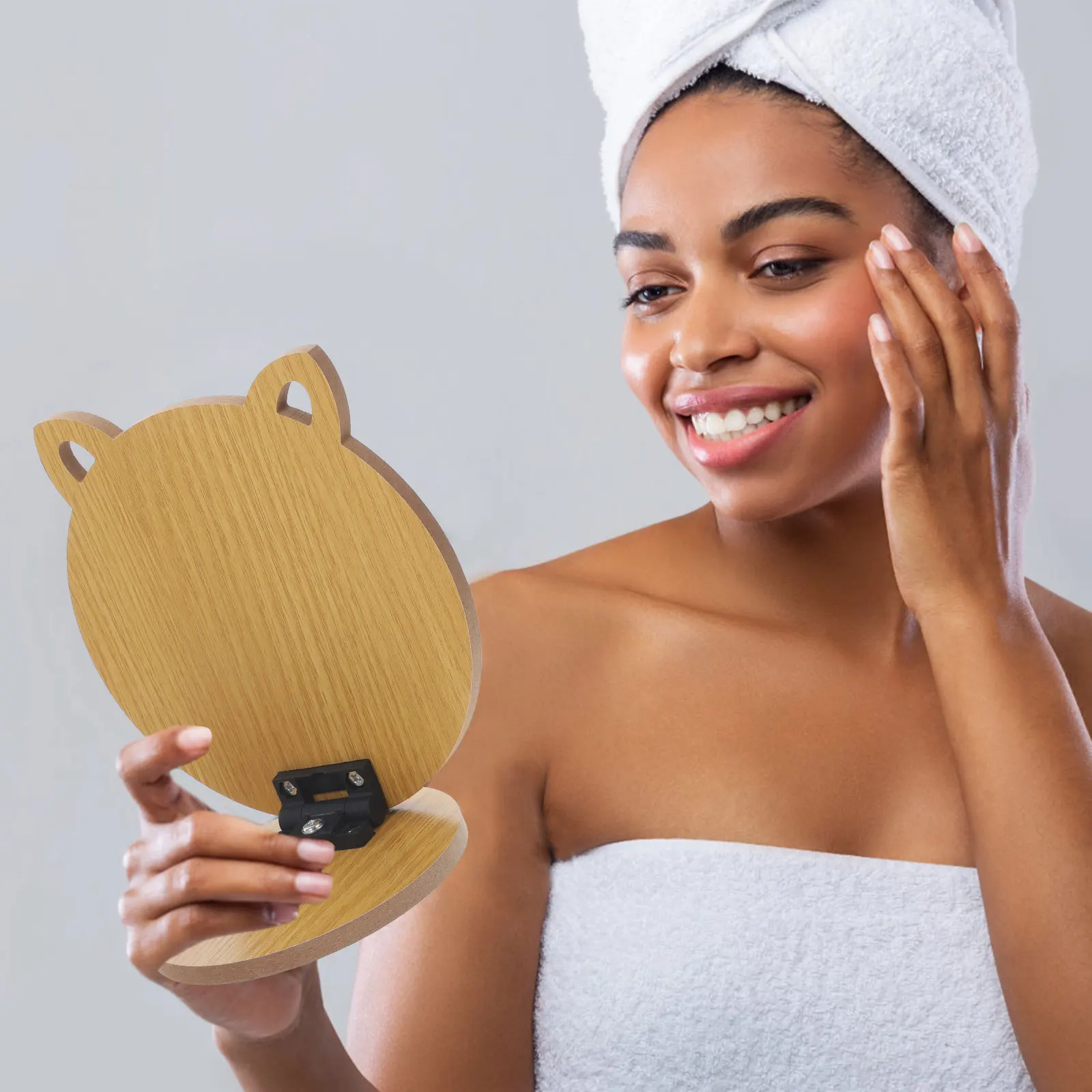 

Wooden Makeup Mirror Tabletop Desk Vanity Mirror For Women Cat Design Clear Reflection Lightweight Portable Home