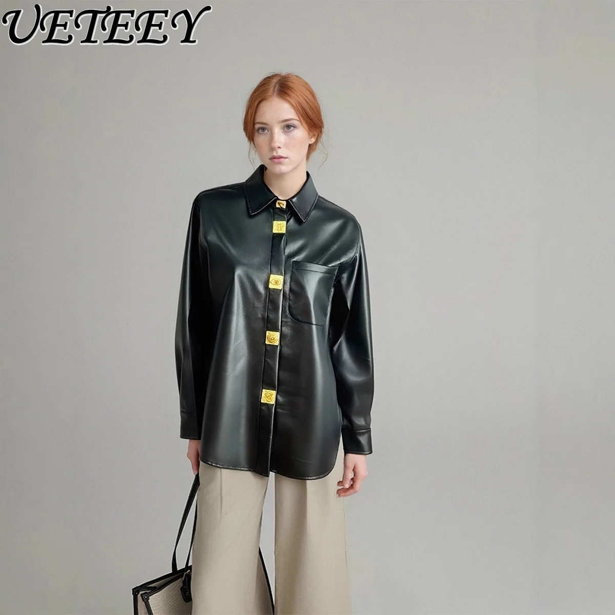 

Универсальное однотонное пальто с лацканами во французском стиле, весенне-осеннее новое высококачественное свободное утягивающее однобортное пальто для женщин