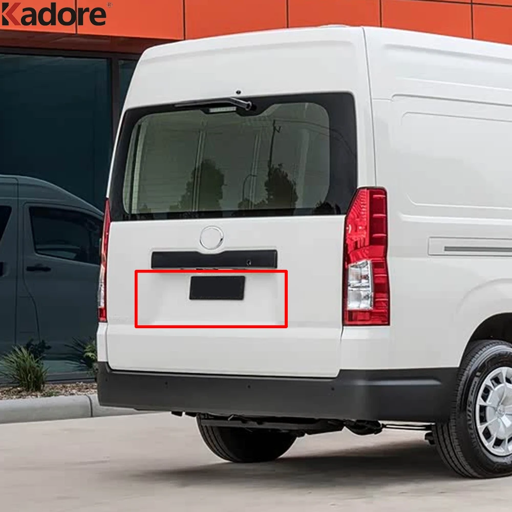 Car Rear Trunk License Plate Panel Cover Trim For Toyota HiAce Granvia Commuter 2019 2020 2021 2022 2023 2024 Chrome Accessories