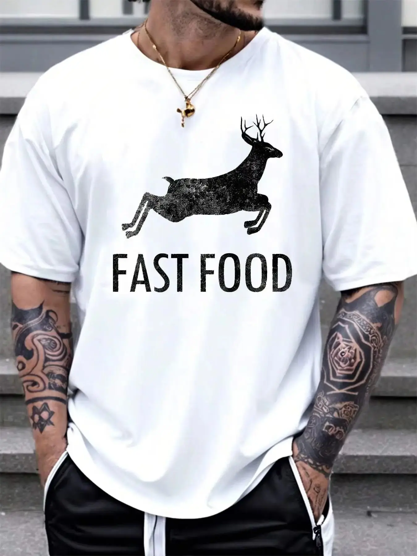 تي شيرت رجالي صيفي 100% من القطن الخالص عصري فضفاض كولومبي معماري مطبوع برقبة دائرية وأكمام قصيرة