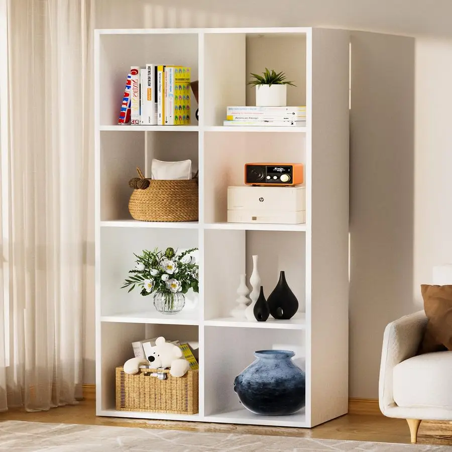 

8 Wood Cube Storage Organizer with Open Back and Removable Back Panels, 11In White Cube Storage Bookshelf, Cubicle Shelf Bookcas