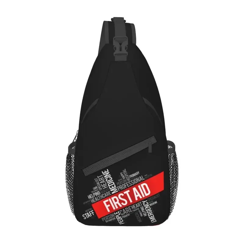 

Fashion First Aid Word Cloud Collage Sling Bags for Cycling Camping Men's Doctor Nurse Chest Crossbody Backpack Shoulder Daypack