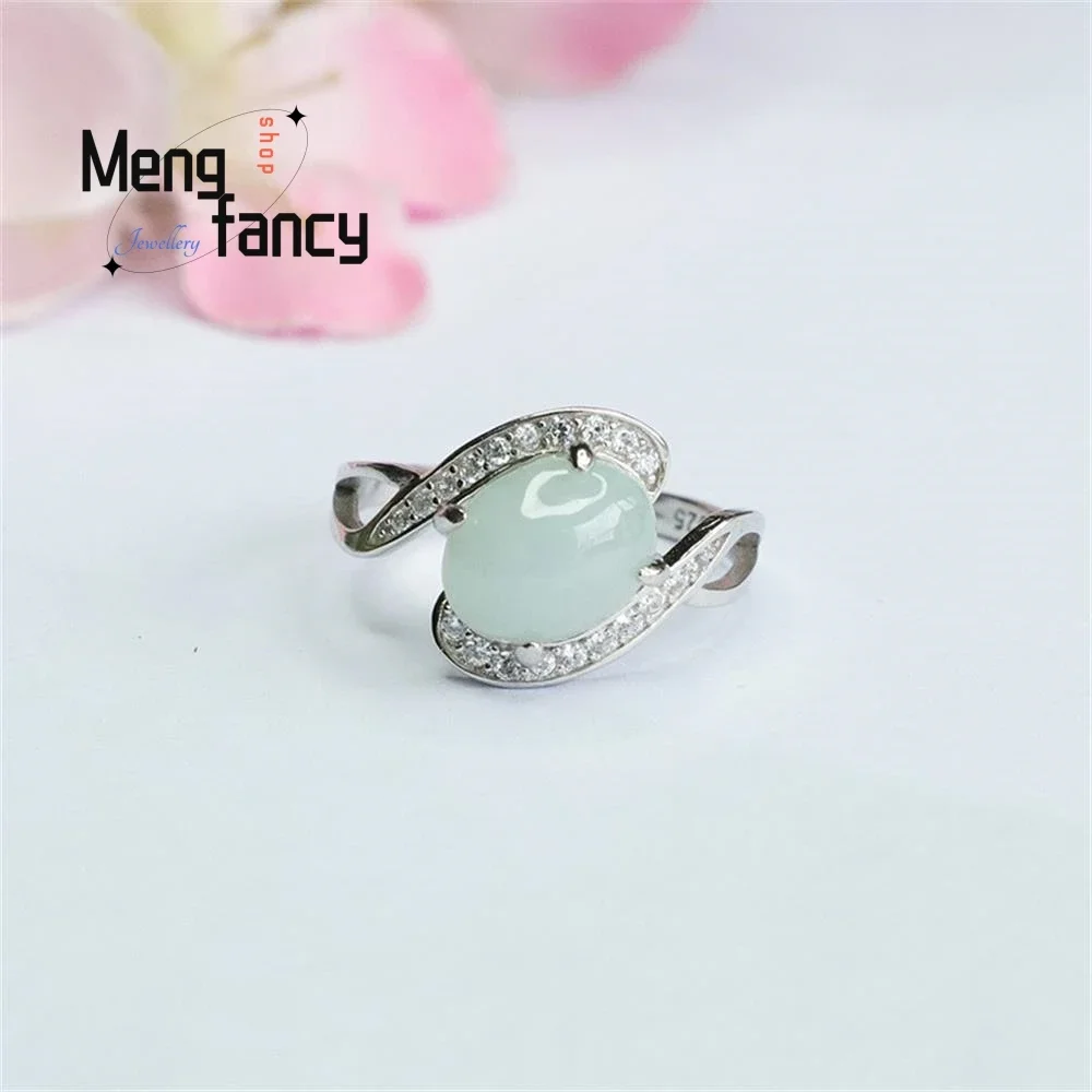 

S925 Silver Inlaid Natural Burmese Jadeite Ring Exquisite High-grade Sexy Young Girls Couple Promise Luxury Fashion Fine Jewelry