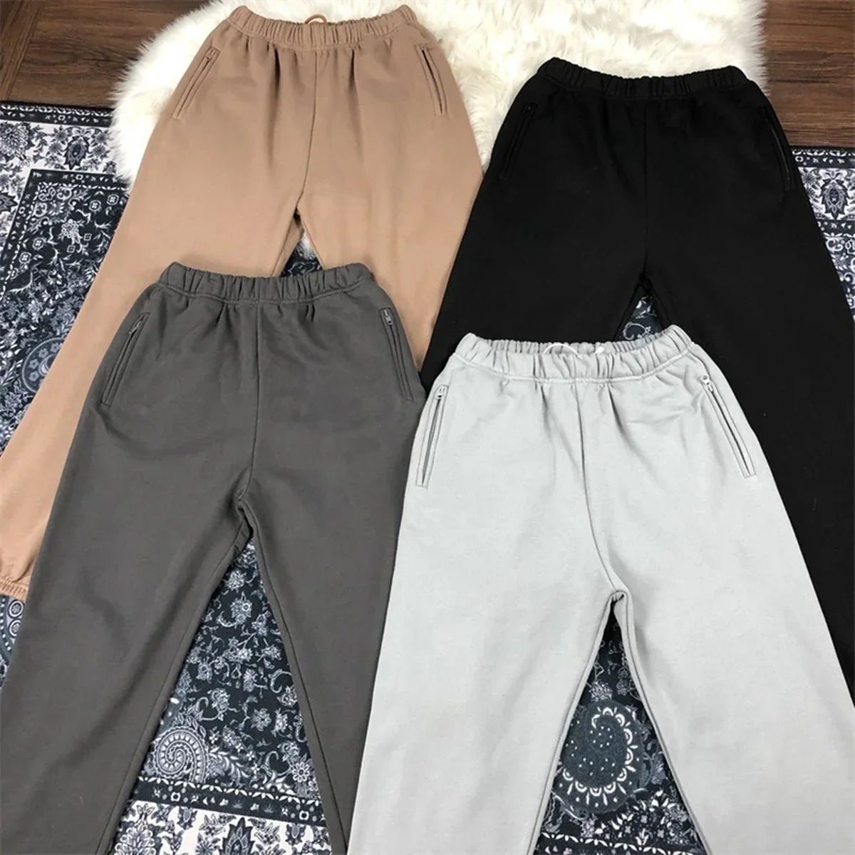 

Yao888 Kanye Fleece Pure Cotton Long Pant For Men High Streetwear Sweatpants Casual Oversize Simple Sport Trousers