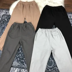 Yao888-Men's Puro Algodão Calça Longa, Kanye Fleece Sweatpants, High Streetwear, Casual Oversize, Calças Esportivas Simples