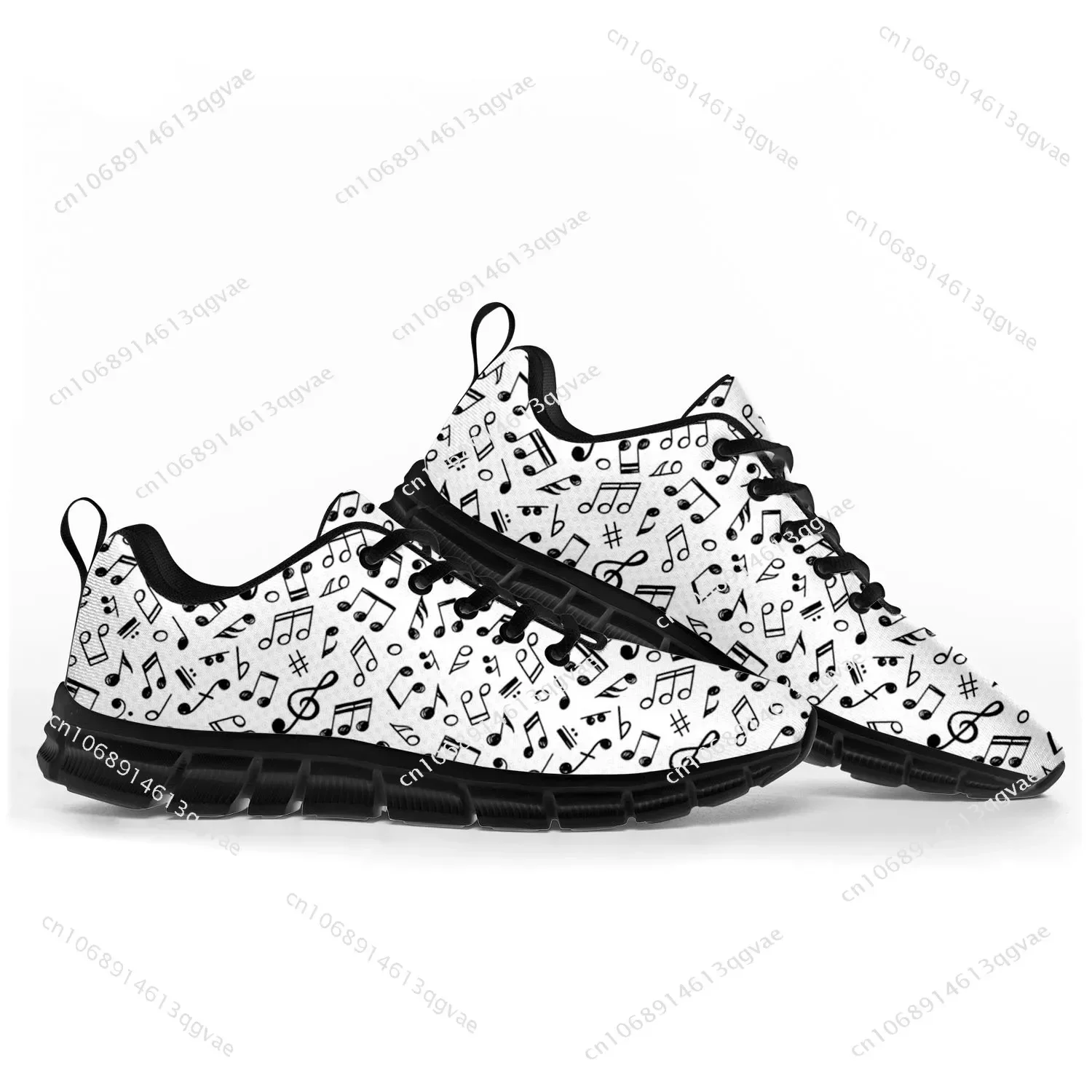 Unisex Musical Notes Cartoon Pattern Sneakers, calçados esportivos, casual, personalizado, alta qualidade, casal, homens, mulheres, adolescente, crianças, crianças