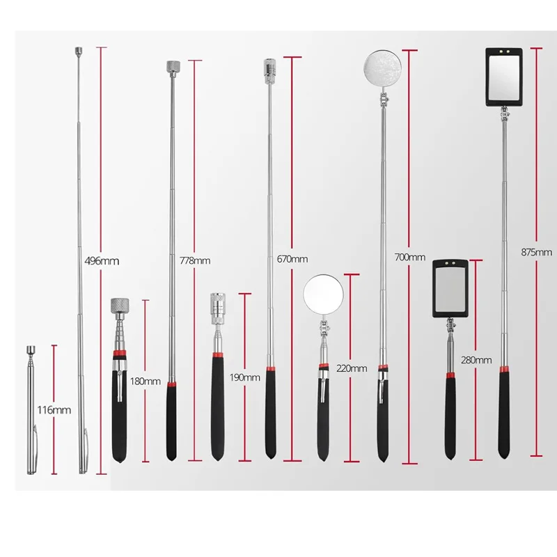 سيارة 360 ° مرآة فحص، مرايا تصغير بإضاءة LED، أدوات ميكانيكية ممتدة مع أداة التقاط مغناطيسية، أداة إصلاح السيارات #6