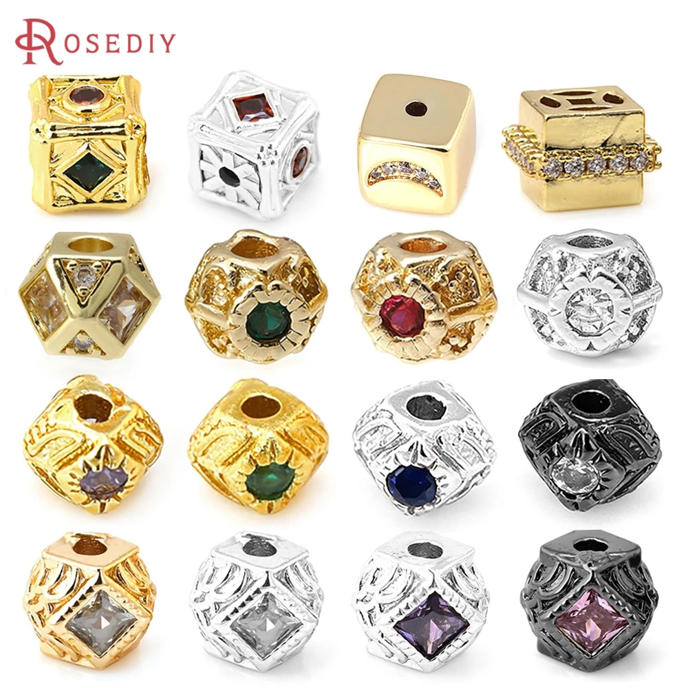 18K Gold Color Brass Zircon Irregular Square Cube Spacer Beads Bracelets Beads High Quality Diy Necklace Earrings Jewelry Making