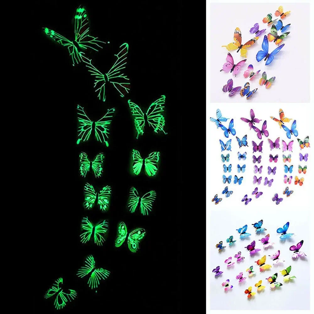 3D PVC Simulation Luminous Butterfly Living Room Butterfly Pvc Self-luminous Butterfly Colorful Luminous Wall Sticker