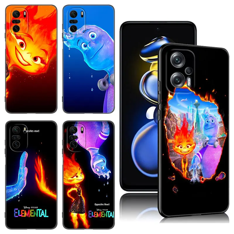 Disney Elemental Black Silicone Phone Case For Xiaomi POCO X3 X4 NFC F4 GT F5 M3 M4 M6 X5 X6 Pro NEO 5G C55 C65 M5 4G