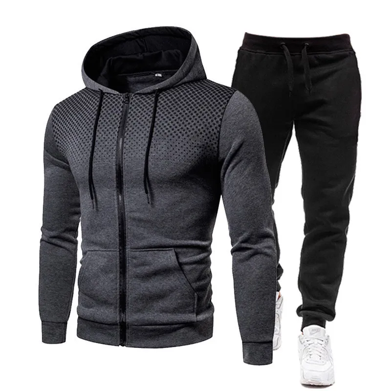 

Solid Cardigan Sweatshirt Men Sets Zipper Hoodies Long Sleeve Outerwear Hooded Ankle Length Pant Slim Autumn Casual Sports