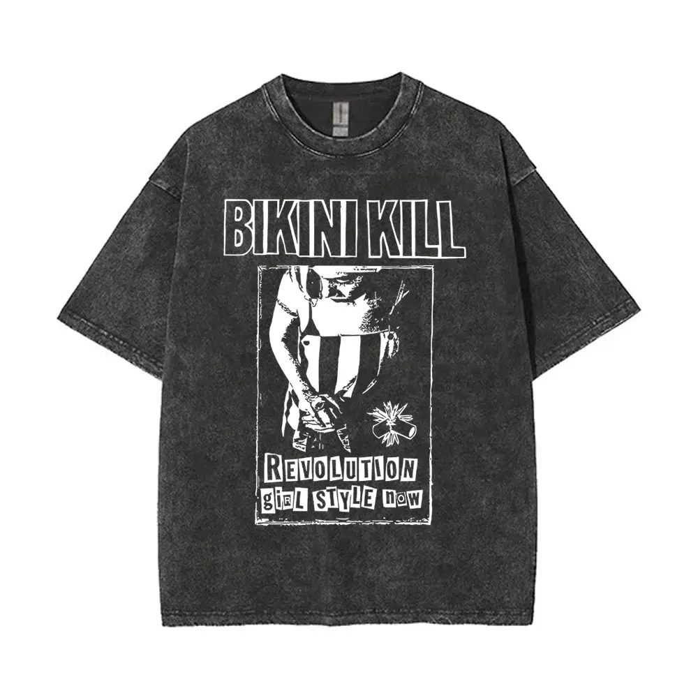 

New Arrival Mens Clothes Tee Shirt T-Shirts Tshirt for Men Ropa Hombre Washed Vintage Punk Band Bikini Kill Black Cat Graphic
