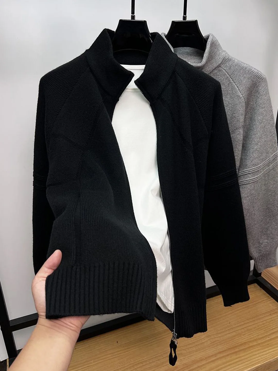 

American Sle Knitted Zipper Collar Sweater Casual Loose Fit Long Sve Autumn Winter Faion Open Cardigan for Young Men