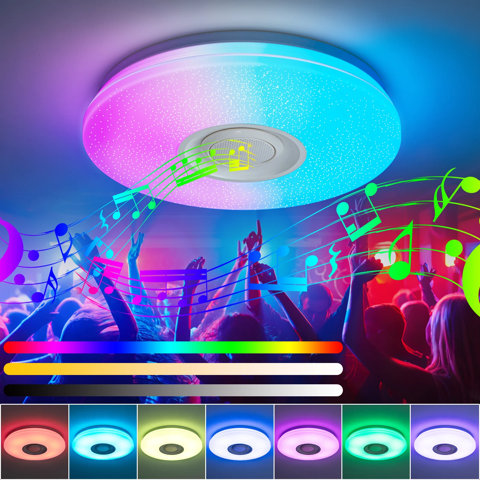 Striscia luminosa da soffitto RGB rotonda da 40 cm con altoparlanti, luce da soffitto a LED dimmerabile RGB+3 colori, CRI 90+, senza sfarfallio, con modalità singola/colorata/luce diurna per creare
