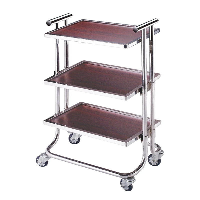 Modern Restaurant & Hotel Hot Pot Food Serving Cart 3 Layers Stainless Steel Storage Trolley Hand Cart Home Bar Use