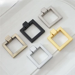 Drop Ring Cabinet Pulls Handle Zinc Alloy Square Shape Furniture Handle Hardware Cupboard Door Knobs Gold Black Drawer Pull
