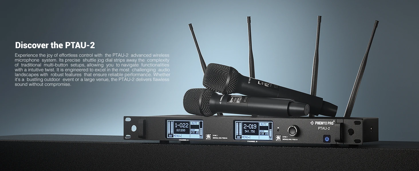Phenyx Pro PTAU-2 True-Diversity-Funkmikrofonsystem mit ID-Lock, automatischer Scanfunktion, kabellose Mikrofone für DJ, Karaoke – Detail 6