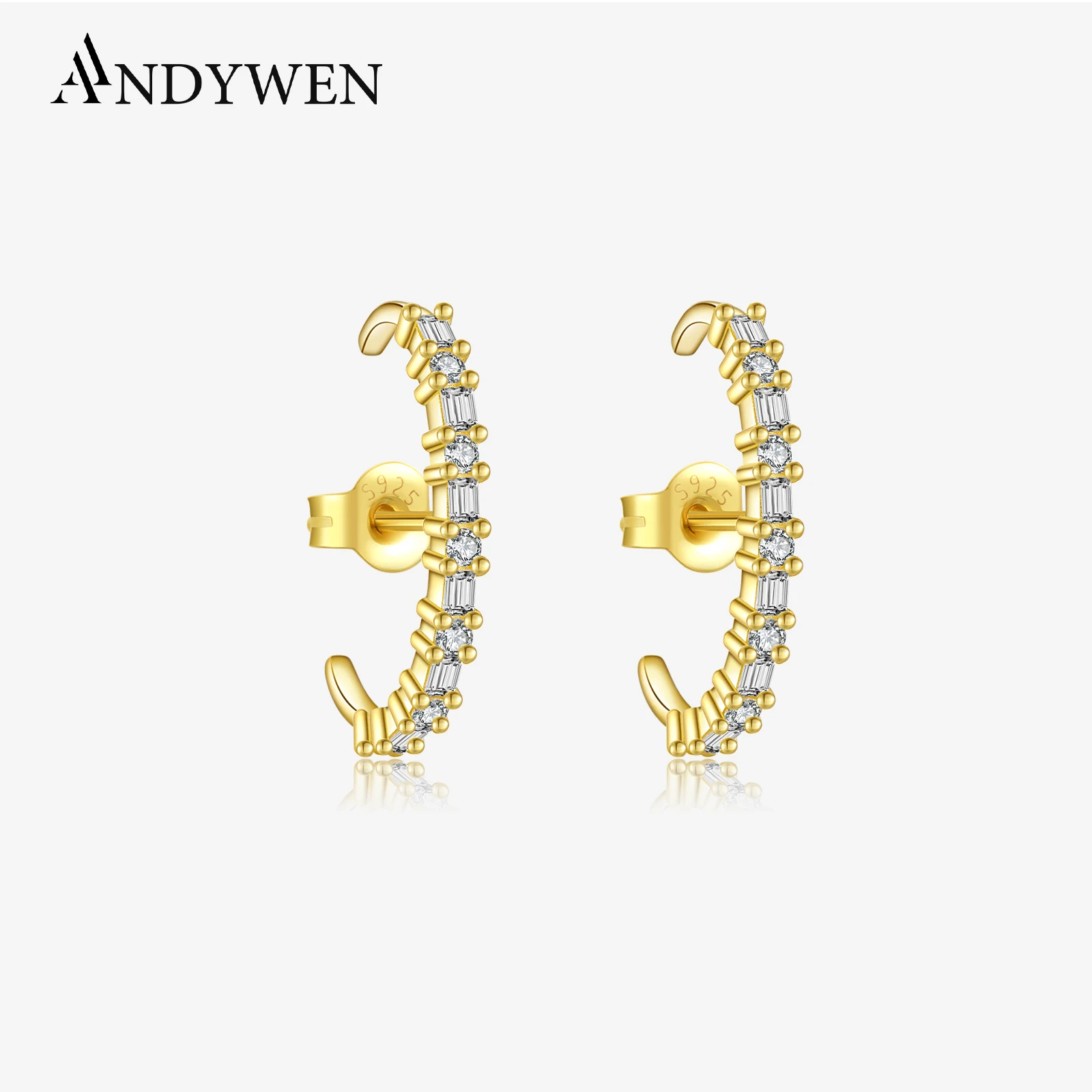 

ANDYWEN 925 Sterling Silver Gold Clear CZ Circle Stud Earring 2023 Spiring Luxury Fine Jewelry Valentines Gift Women Jewels