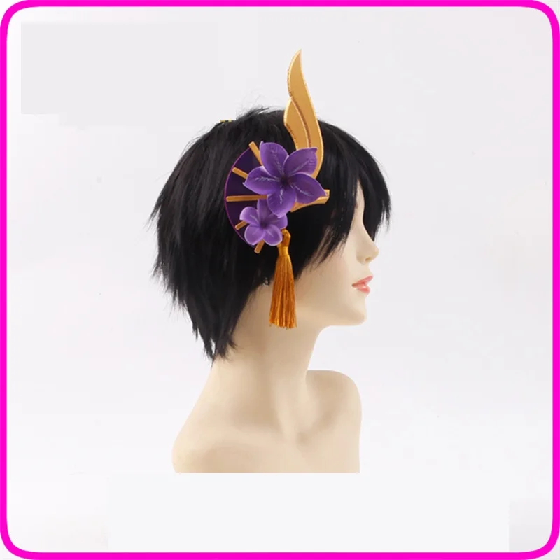 

Anime Genshin Impact Raiden Shogun Yoimiya Cosplay Headwear Hairpin Purple Flower Hair Accessory Prop Handmade PVC Hair Clips