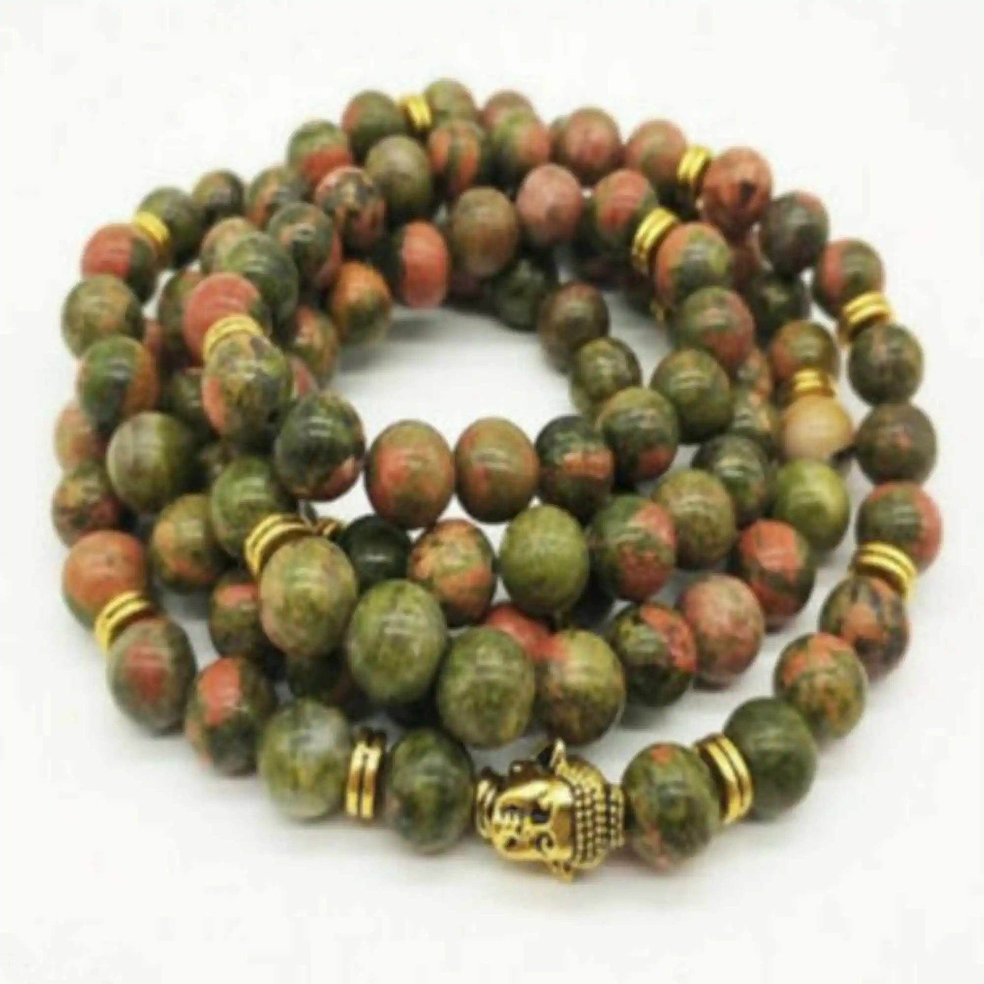 6mm Natural 108 knot epidote beads Buddha head necklace Artisan Fragrant Charm Chain Handmade Trendy Prayer