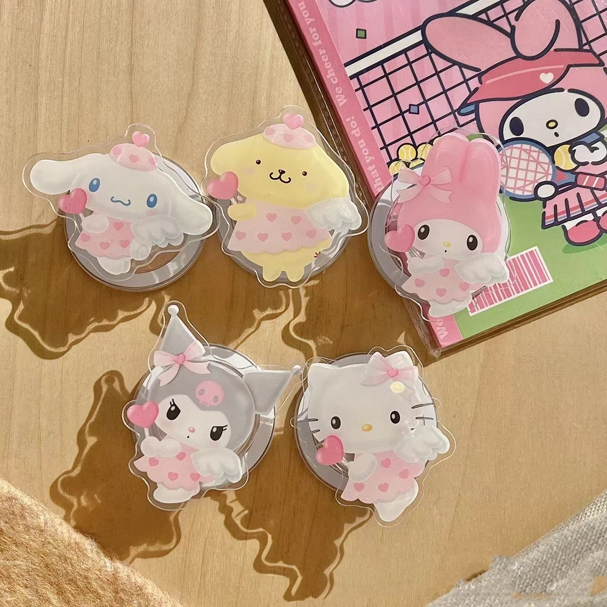 MINISO Sanrio Magnetic Mobile Phone Holder Cute Angel Hello Kitty My Melody Kuromi Cinnamoroll Pom Pom Purin Boy Girl Gift