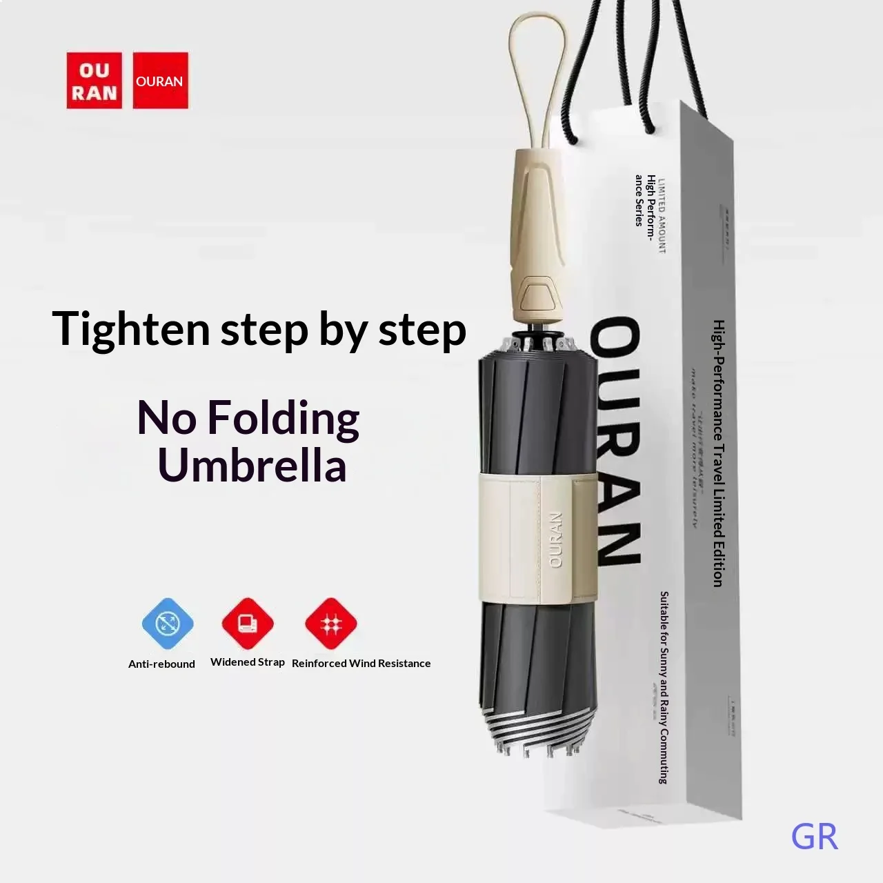 Euran Full Auto Anti-Rebound Reverse Umbrella for Men Large Heavy Duty Reinforced Foldable Black