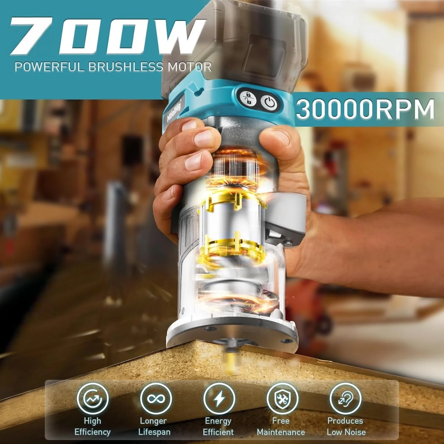 Cordless Trimmer Rechargeable Trimming Machine Brushless Slotting Tool Milling Woodwork Engraving Machine For Makita 18V Battery