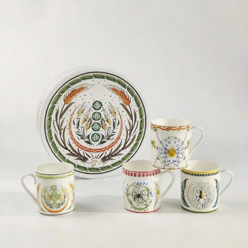 Retro Ceramic Early Spring Series Mug Set Four Piece Breakfast Cereal Cup Household Creative Coffee Cup