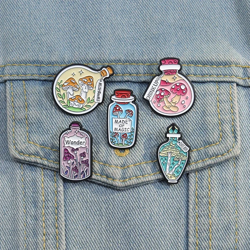 Drink Up Magic Potion Enamel Pins Wonder Dream Mushroom Bottle Made Of Lapel Pin Badge Metal Brooches Clothes Backpack Jewelry