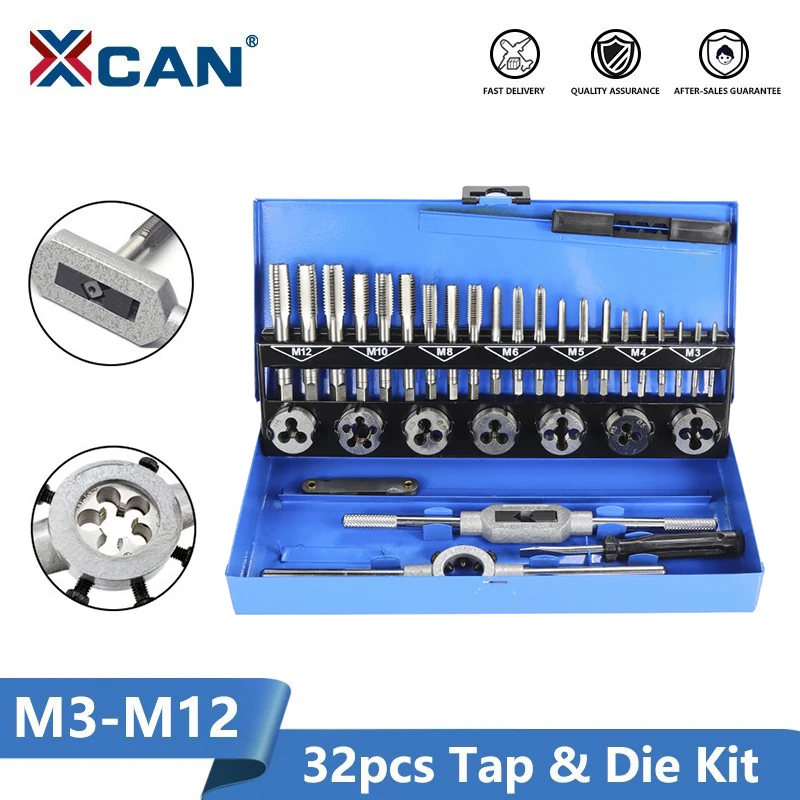 

XCAN 32pc M3-M12 Metric Tap and Die set Hand Tapping Tools Screw Thread Tap Die Wrench Set