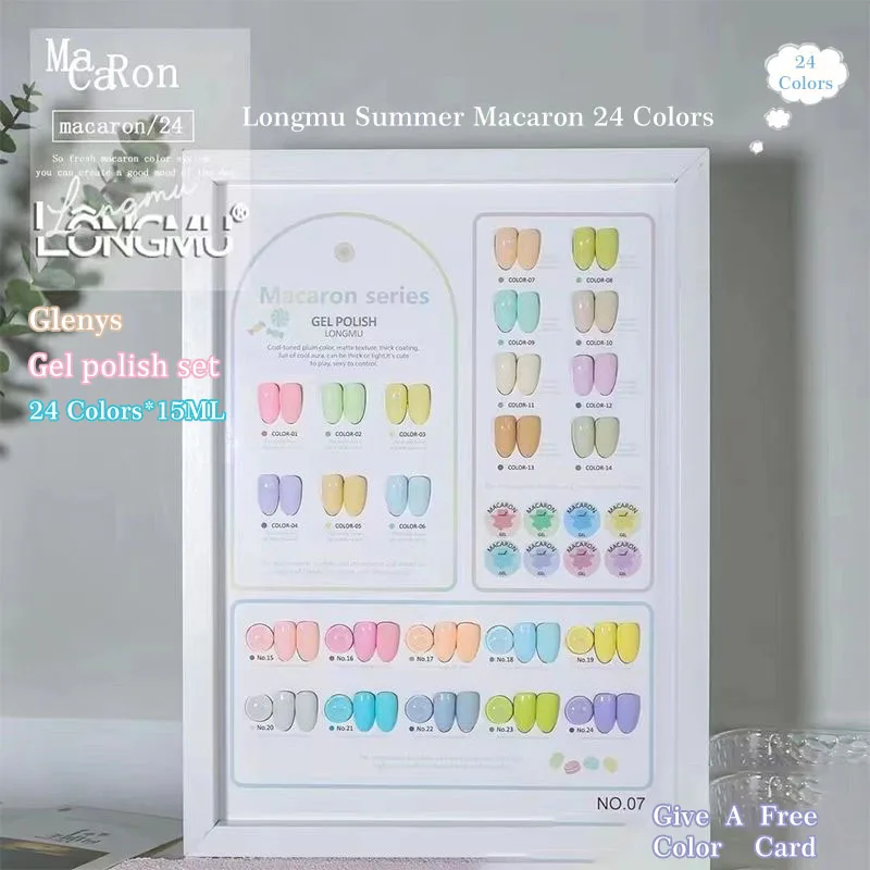 

Glenys24 Selongmu Summer Macaron nail polish Tape Color Card New Semi Permanent Soak gel Nail Art Clearcoat Set 15ml