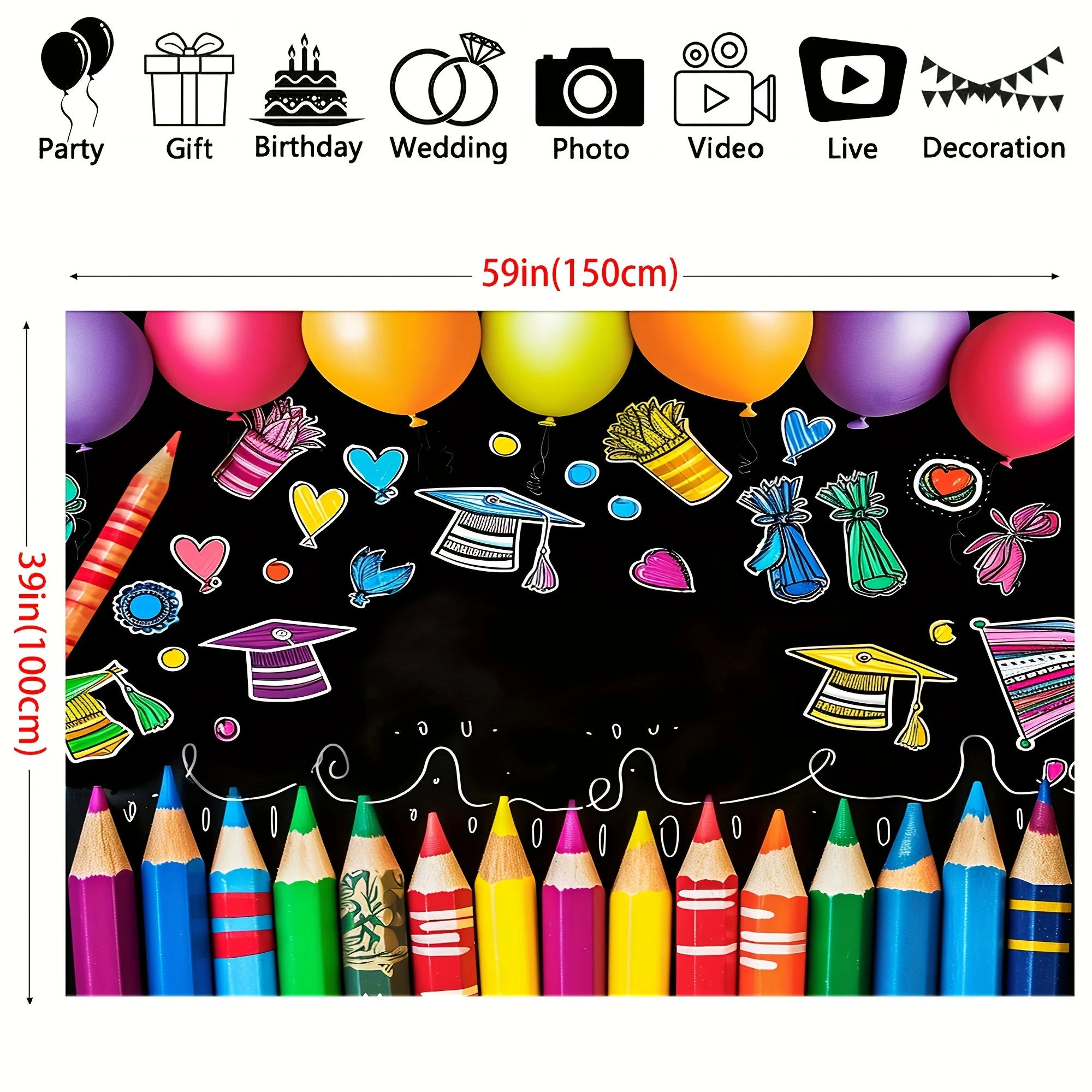 Colorful Crayon Pattern First Day Of School Backdrop-Polyester Banner For Classroom & Graduation Party Decor, Indoor/Outdoor Use