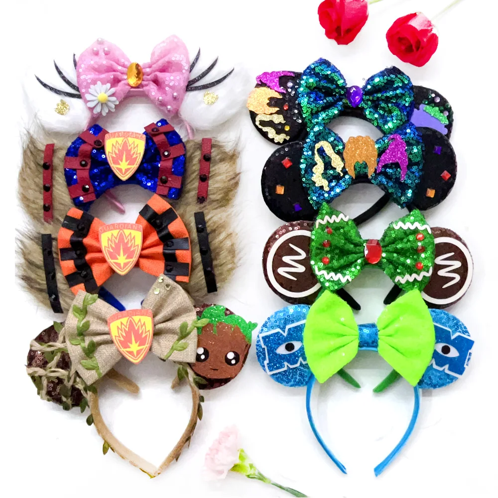 2023 Newest Mickey Mouse Ears Headband Kid Adult Halloween Festival Party Sequins Bow Hairband Women Girl Hair Accessories Gift