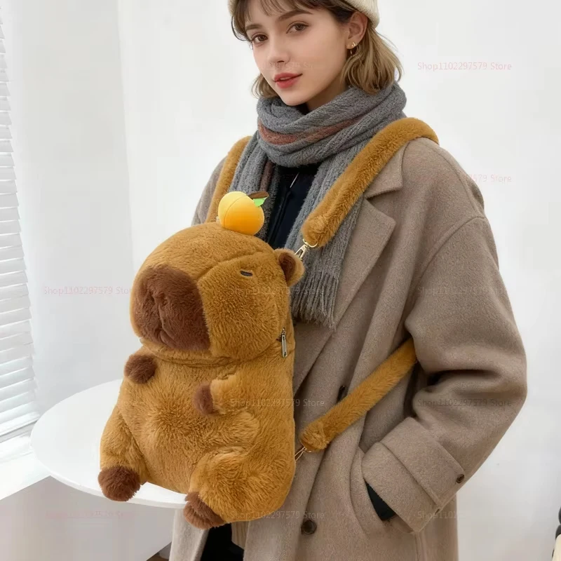 かわいいぬいぐるみカピバラの毛皮バッグミニバックパックキュートな子供用ショルダーバッグクリスマスギフト女の子向けファッションソフトバッグティーン向け